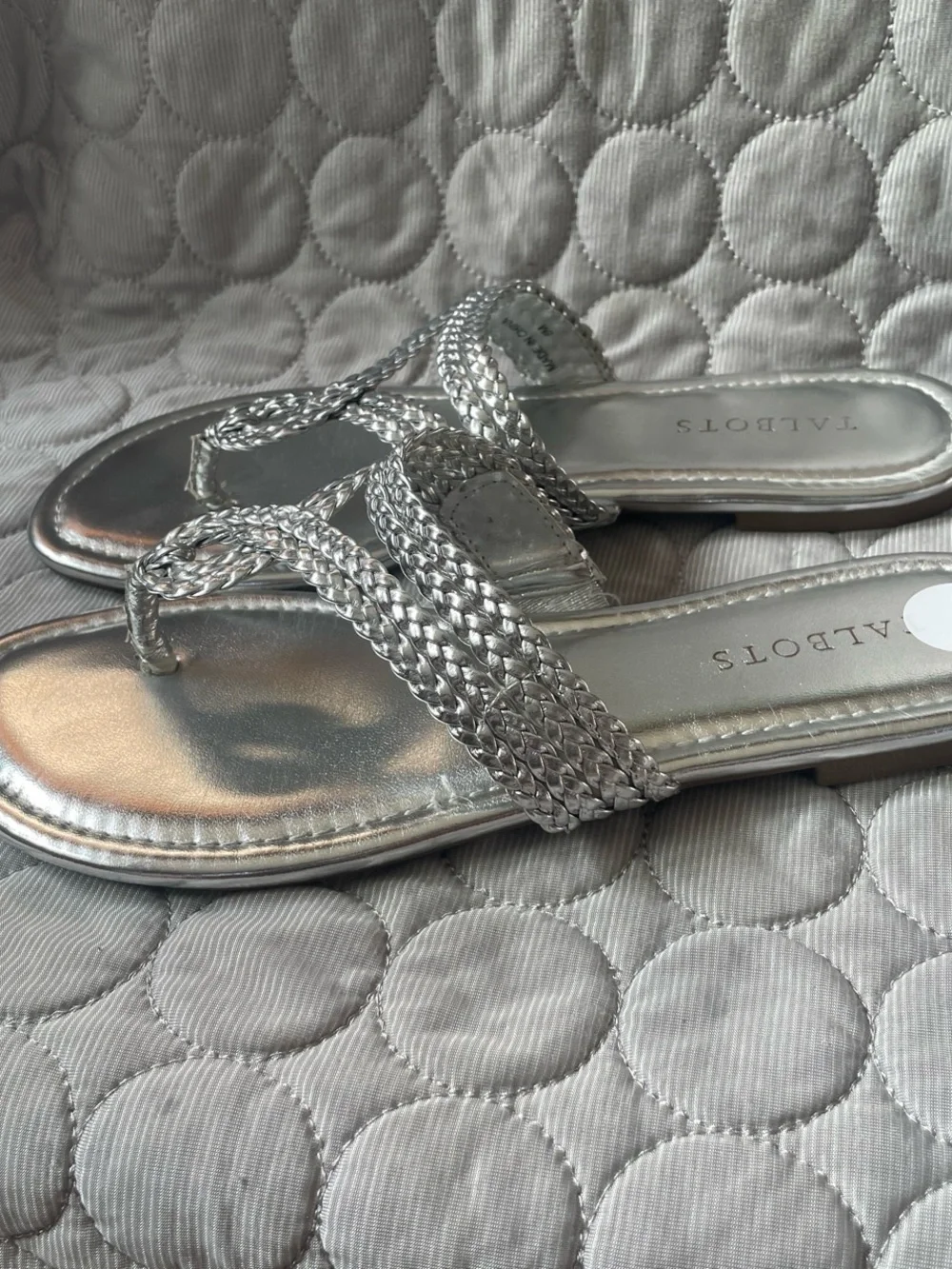 Talbots Metallic Silver Braided Toe-Ring Sandals
